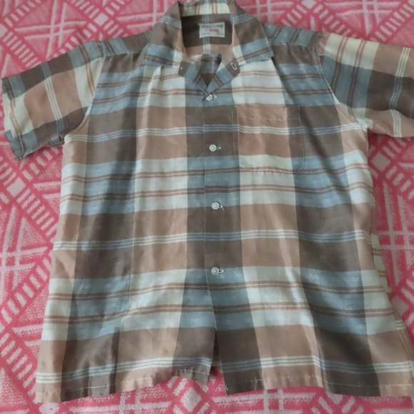 vintage rare cotton and silk by campus short sleeve button up M 50s 60s - Picture 1 of 6